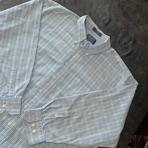 Pendleton Button Down Shirt XXL Blue Gingham Wrinkle Resistant 100% Cotton